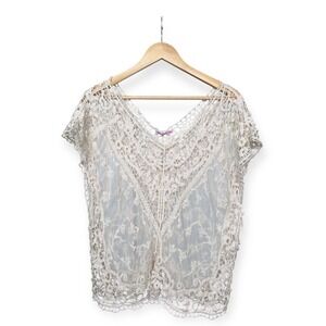 Crochet Lace Sheer Tunic Top Stevie Knicks Coquette Fairycore Boho Festival